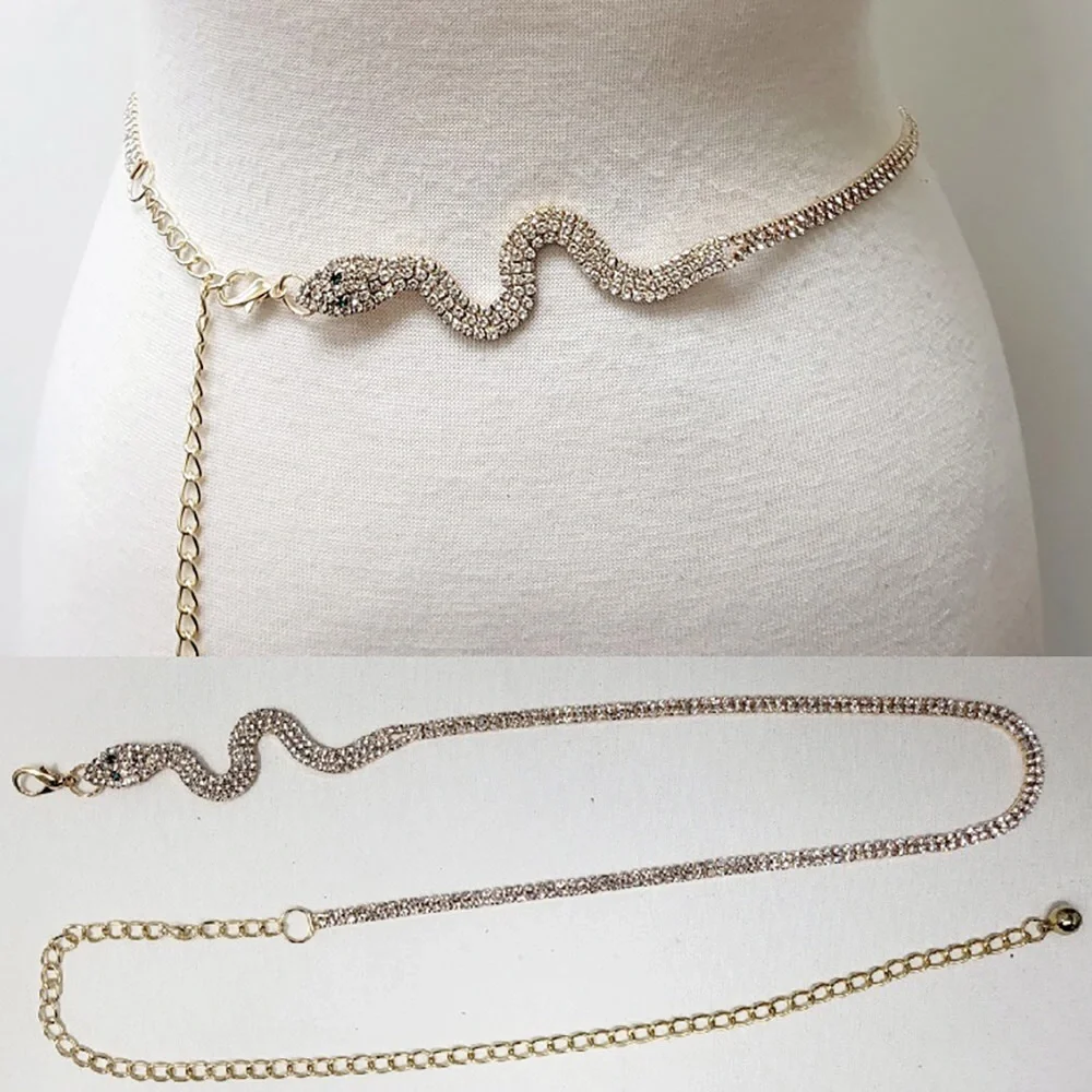Gold or Silver Rhinestone Snake Statement Belt